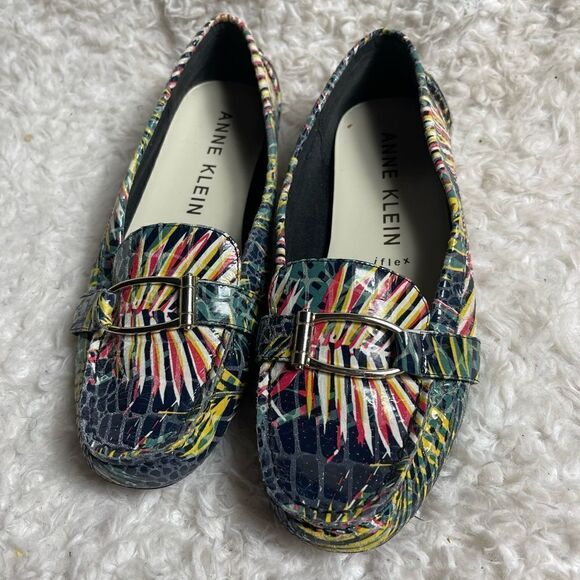 Anne Klein Iflex Akpetra leather croc prints multi color slip on flats size9M - Picture 1 of 9